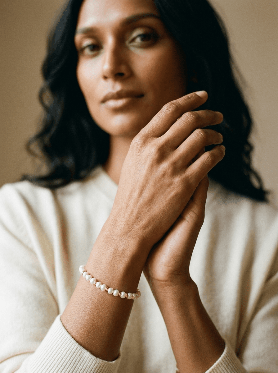 Rice Pearl Stretch Bracelet, bracelets in Rice pearls, 14K gold-plated findings, elastic cord